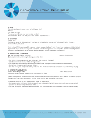 Chronological resume template - Otis College of Art and Design - otis