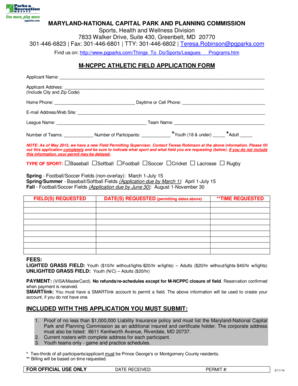 Maryland Athletic Field Application Form