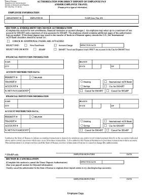 Kansas Employee Pay Direct Deposit Authorization