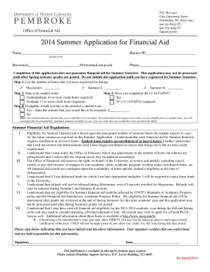2014 Summer Application for Financial Aid