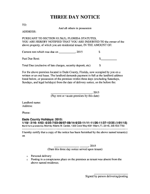 Three Day Notice to Pay Rent or Quit