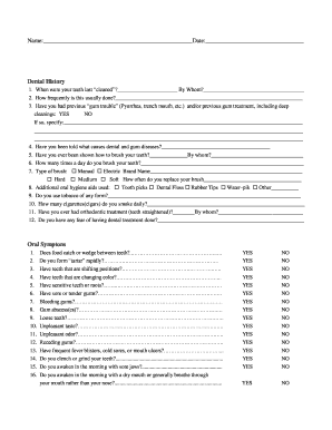 Dental History and Oral Symptoms Form