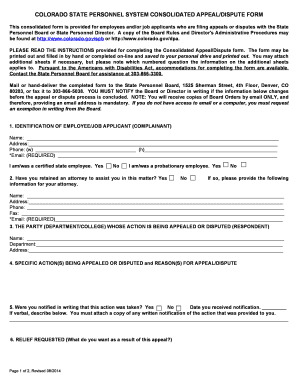 Colorado State Personnel Appeal/Dispute Form