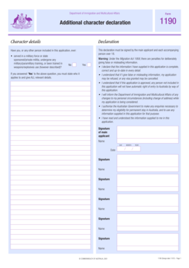 Australia Additional Character Declaration Form 1190