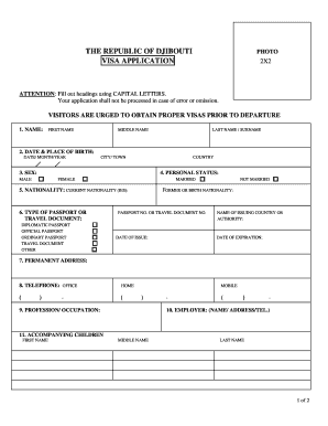 Formulaire de demande de visa de Djibouti