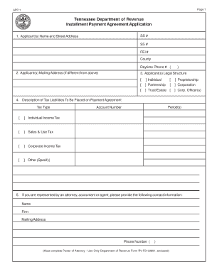 Tennessee Installment Payment Agreement Application