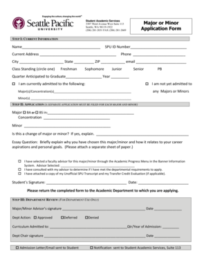 Student Major or Minor Application Form