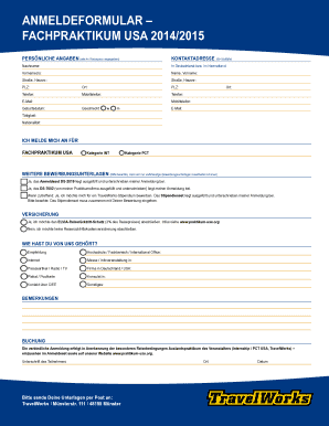 Anmeldeformular – Fachpraktikum USA