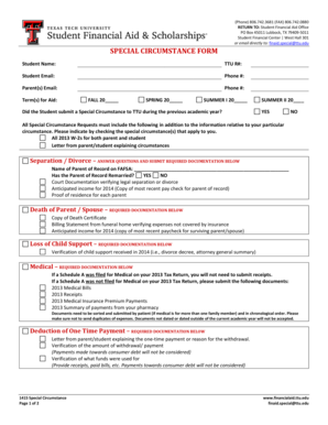 Texas Tech University Special Circumstance Form
