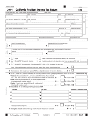 2014 California Resident Income Tax Return 540