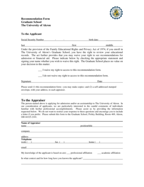 Graduate School Recommendation Form