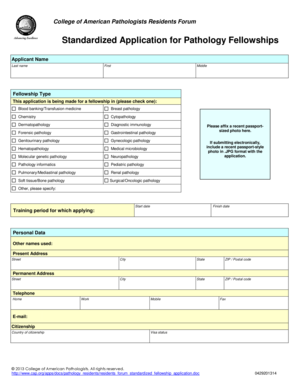 Standardized Application for Pathology Fellowships