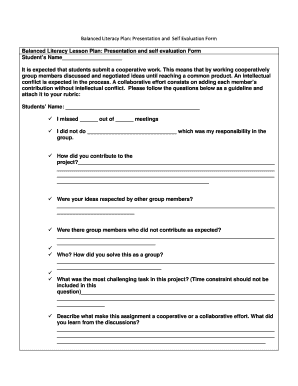 Judgement sheet for powerpoint presentation - Balanced Literacy Plan: Presentation and Self Evaluation Form