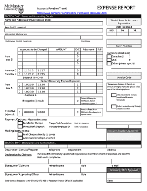 Expense report sample - Expense Report Form - McMaster University - mcmaster