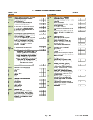 N.C. Standards of Practice Compliance Checklist