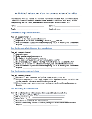 Alabama Physical Fitness Assessment IEP Accommodations Checklist