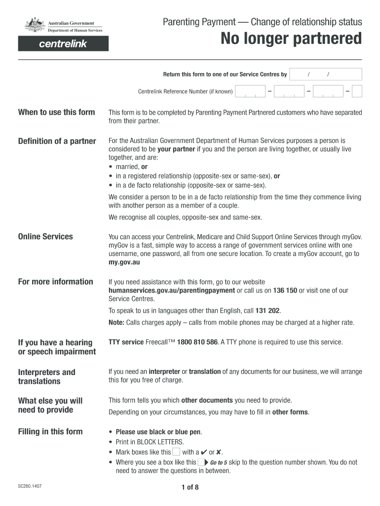 Fillable Online humanservices gov Parenting Payment Change of