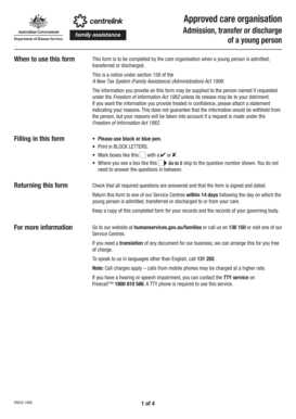 Australian Young Person Admission Transfer Discharge Form