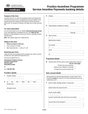 Practice Incentives Programme Banking Details Form