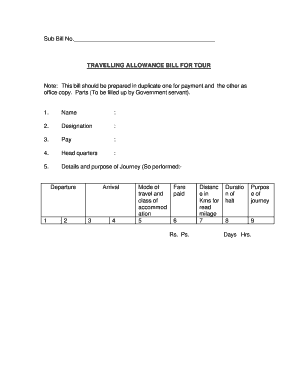 Travelling Allowance Bill for Tour