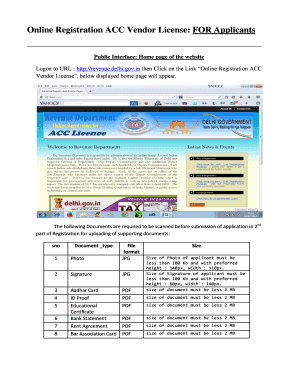 Fillable Online Online Registration ACC Vendor License: FOR Applicants ...