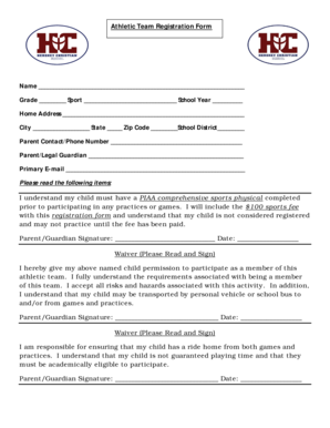 Athletic Team Registration Form