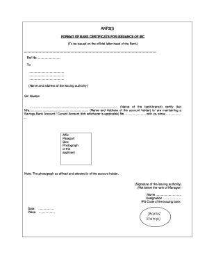 Bank Certificate for Issuance of IEC