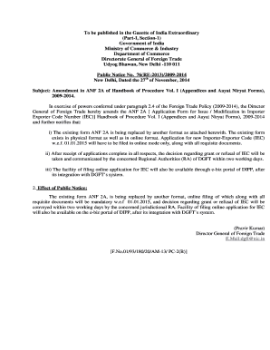 ANF 2A Application Form for Importer Exporter Code (IEC)