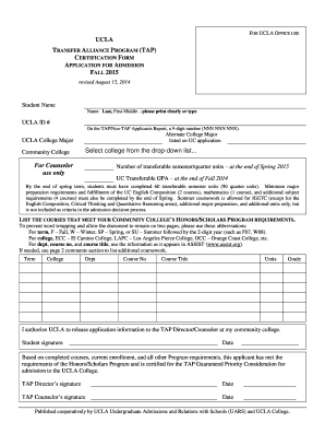 UCLA Transfer Alliance Program Certification Form