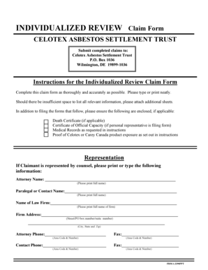 Celotex Asbestos Settlement Trust Claim Form