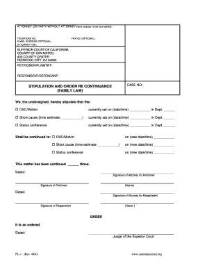 California Stipulation and Order for Continuance