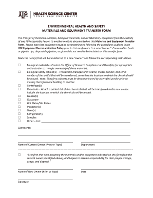 Materials and Equipment Transfer Form