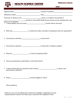Reference Check Form