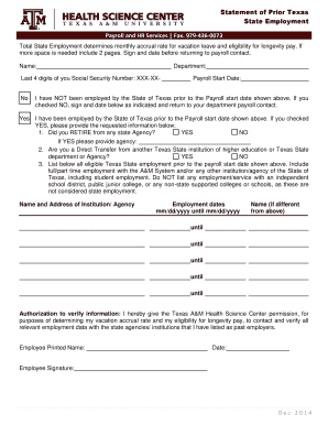 Texas State Employment Verification Form