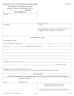 Statement of Claim and Notice Form