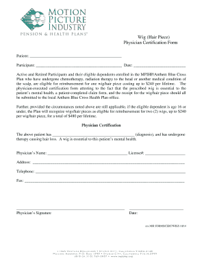 Physician Certification Form for Wig Reimbursement