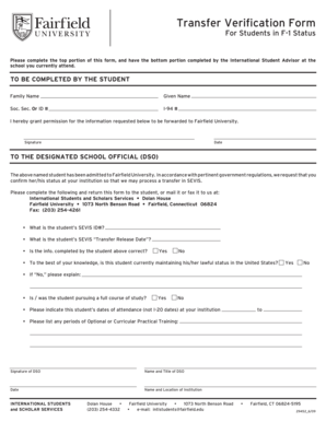 Transfer Verification Form for F-1 Students