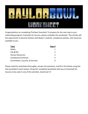 Baylor University Onboarding Worksheet