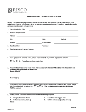 Professional Liability Application Form