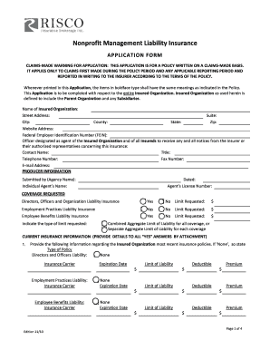 Nonprofit Management Liability Insurance Application Form