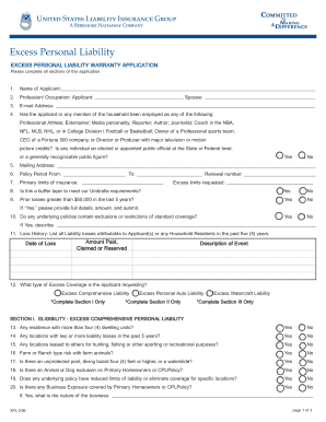 Excess Personal Liability Warranty Application