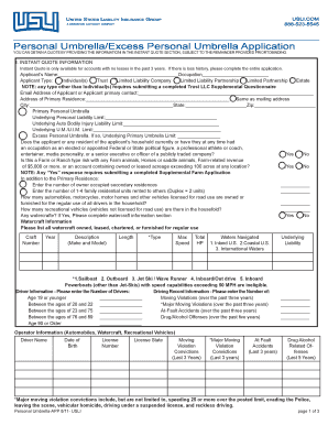 Personal Umbrella Insurance Application
