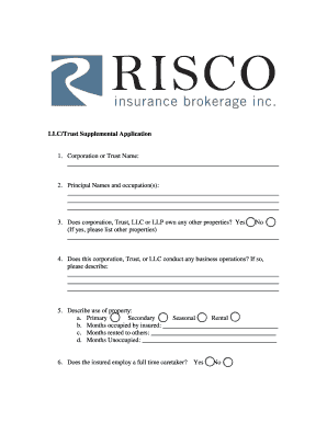 LLC/Trust Supplemental Application