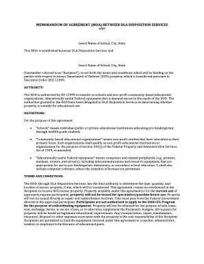 Memorandum of Agreement for DOD Excess Property Transfer