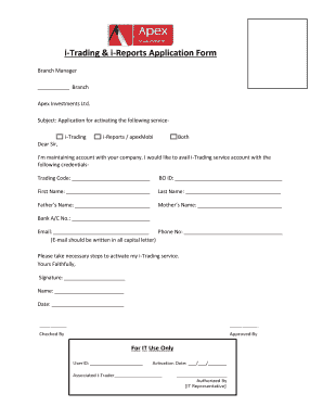 i-Trading and i-Reports Application Form