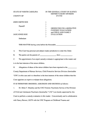North Carolina Collaborative Custody Evaluation Order