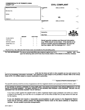 Pennsylvania Civil Complaint Form