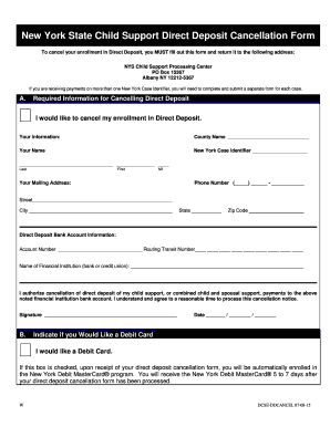 New York State Child Support Direct Deposit Cancellation Form