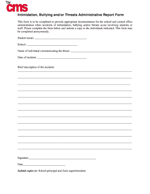 Intimidation Bullying Threats Report Form