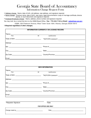 Georgia State Board of Accountancy Information Change Request Form